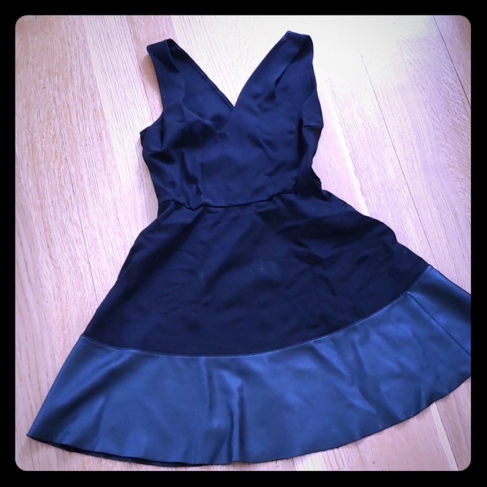 Black" aqua "dress faux leather trim detail